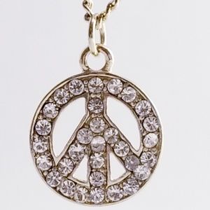 Sparkling Rhinestone PEACE Sign Pendant Necklace